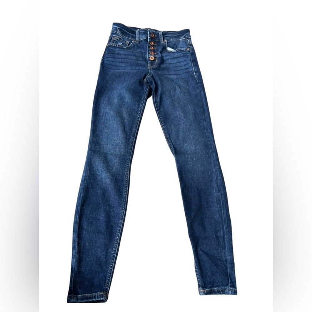 Edgely High Rise Dark Super Skinny Button Fly Blue Women's Jeans 0 REG‎
